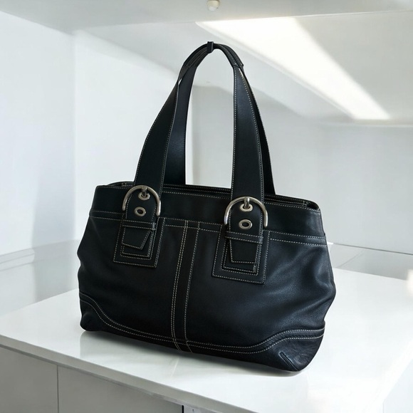 Authentic Coach Black Leather Soho Carryall Tote Bag! - Picture 2 of 15